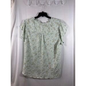 Preswick & Moore 3X Mint Floral Flutter Sleeve Blouse Ruffle Keyhole Neck Top